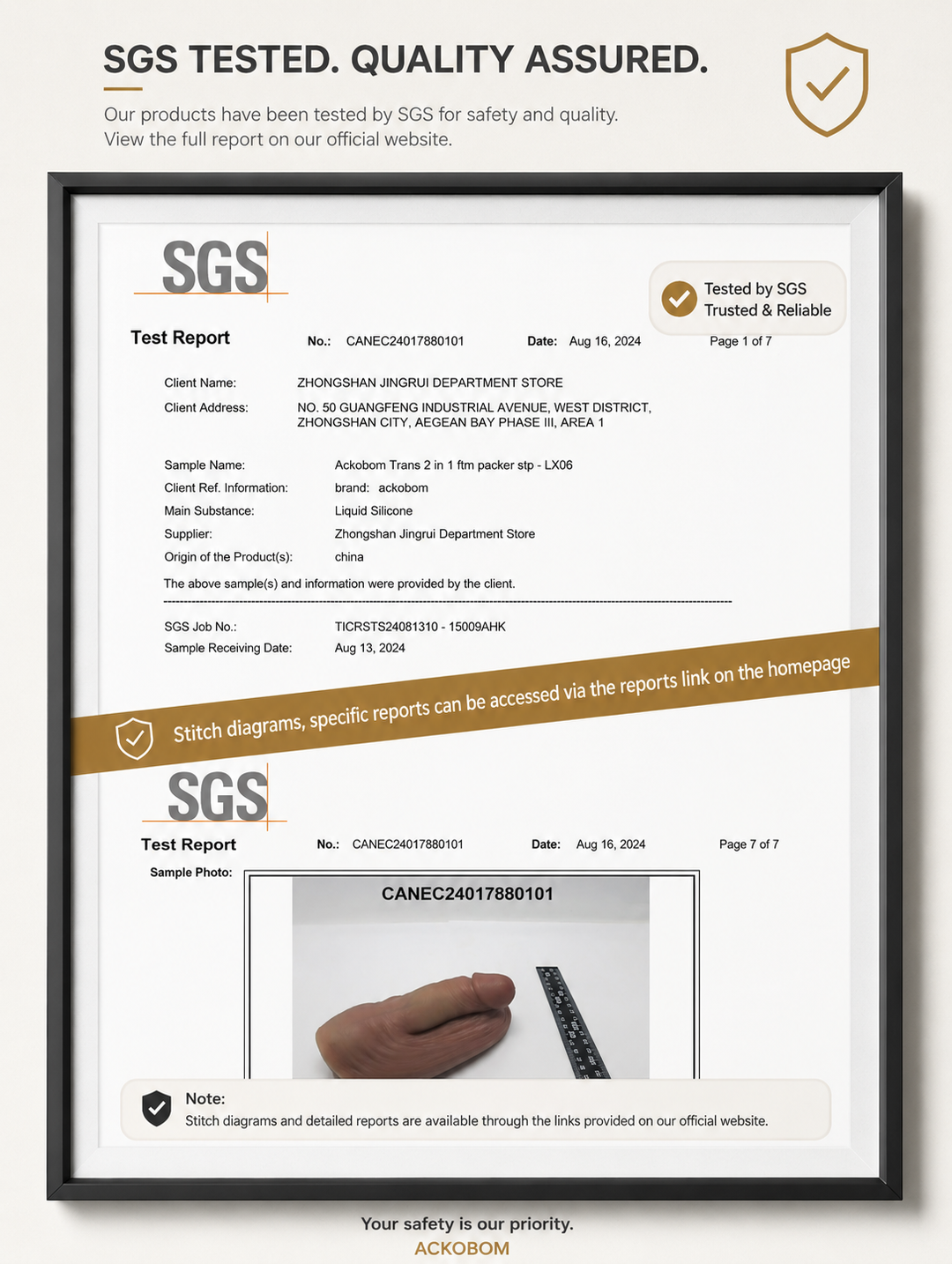 Ackobom FTM STP packer SGS test report for silicone material safety